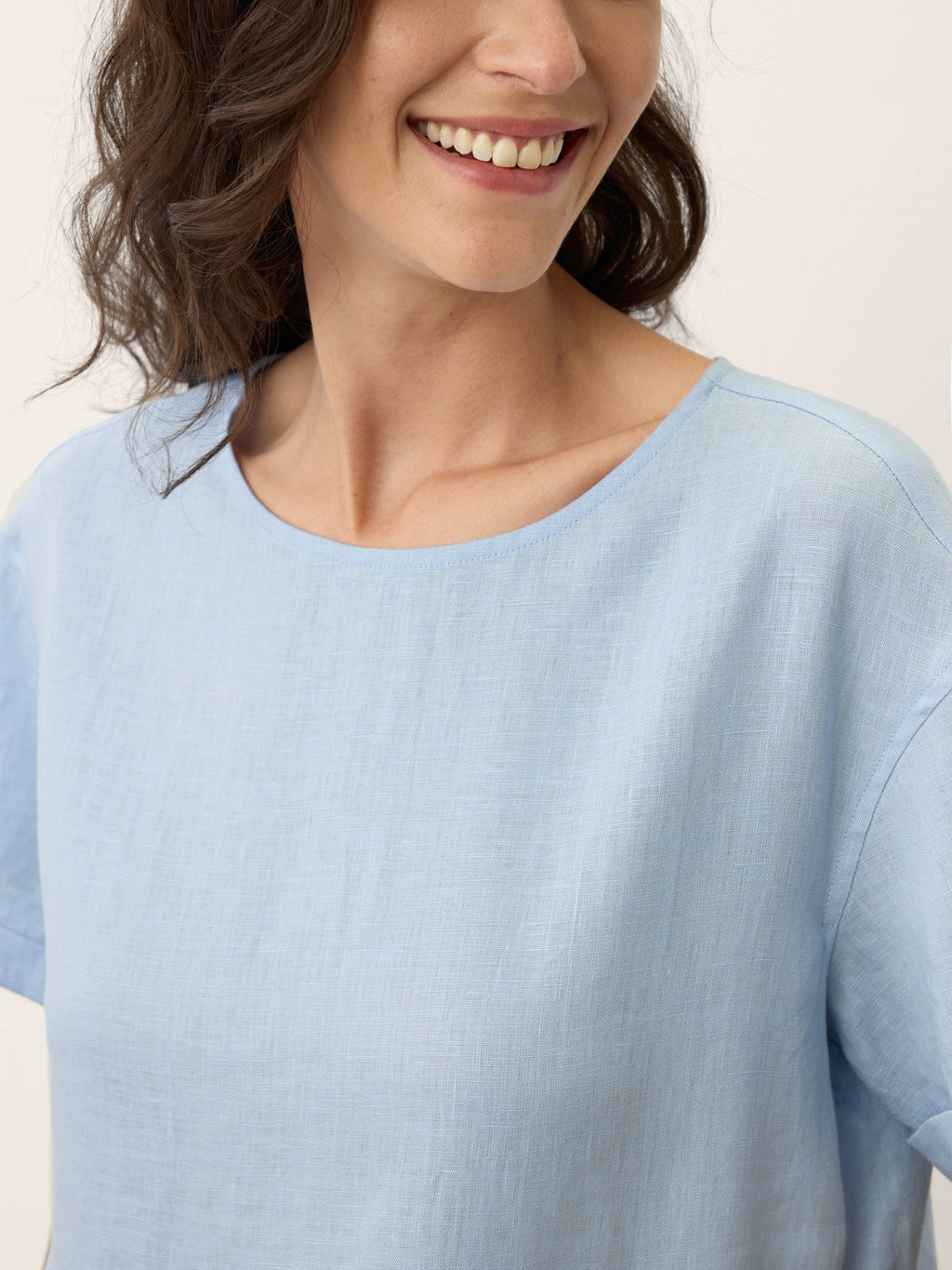 LINTICO 100% Linen Pinstripe Paneled Short-Sleeved Dress MORGAN — main product shot