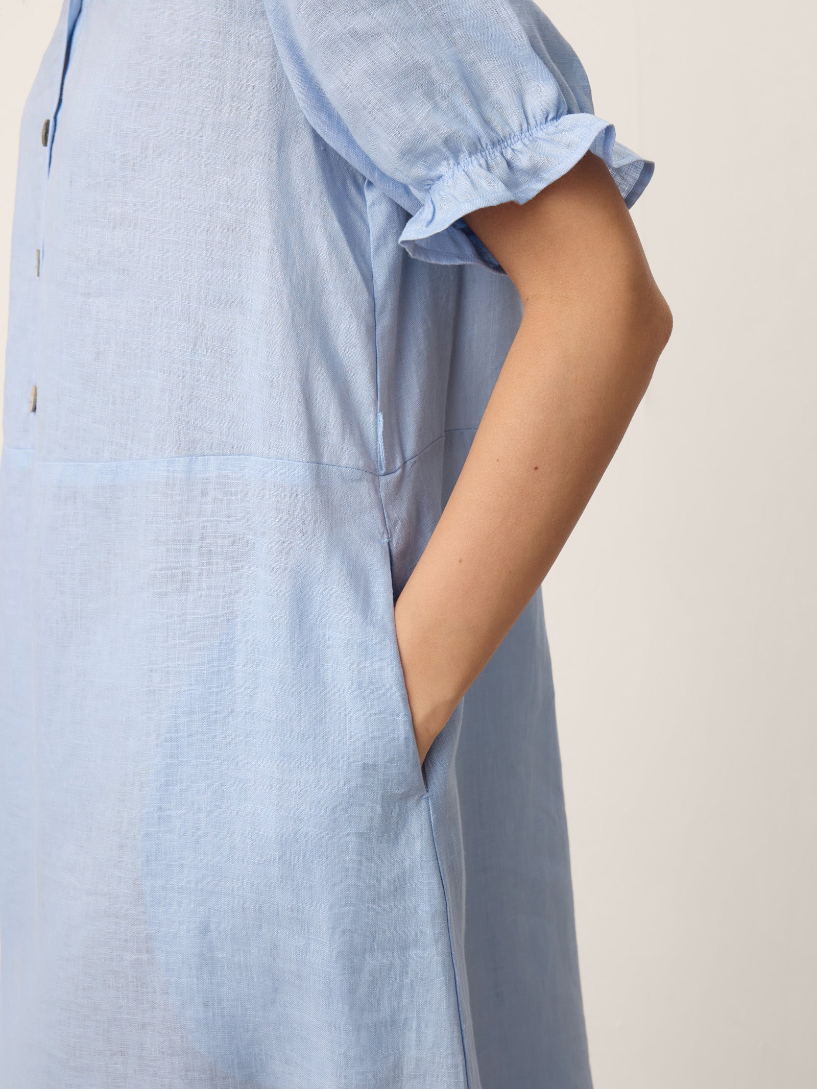LINTICO 100% Linen Ruffle-Trim Belted Midi Dress LIVARA — detail shot 7