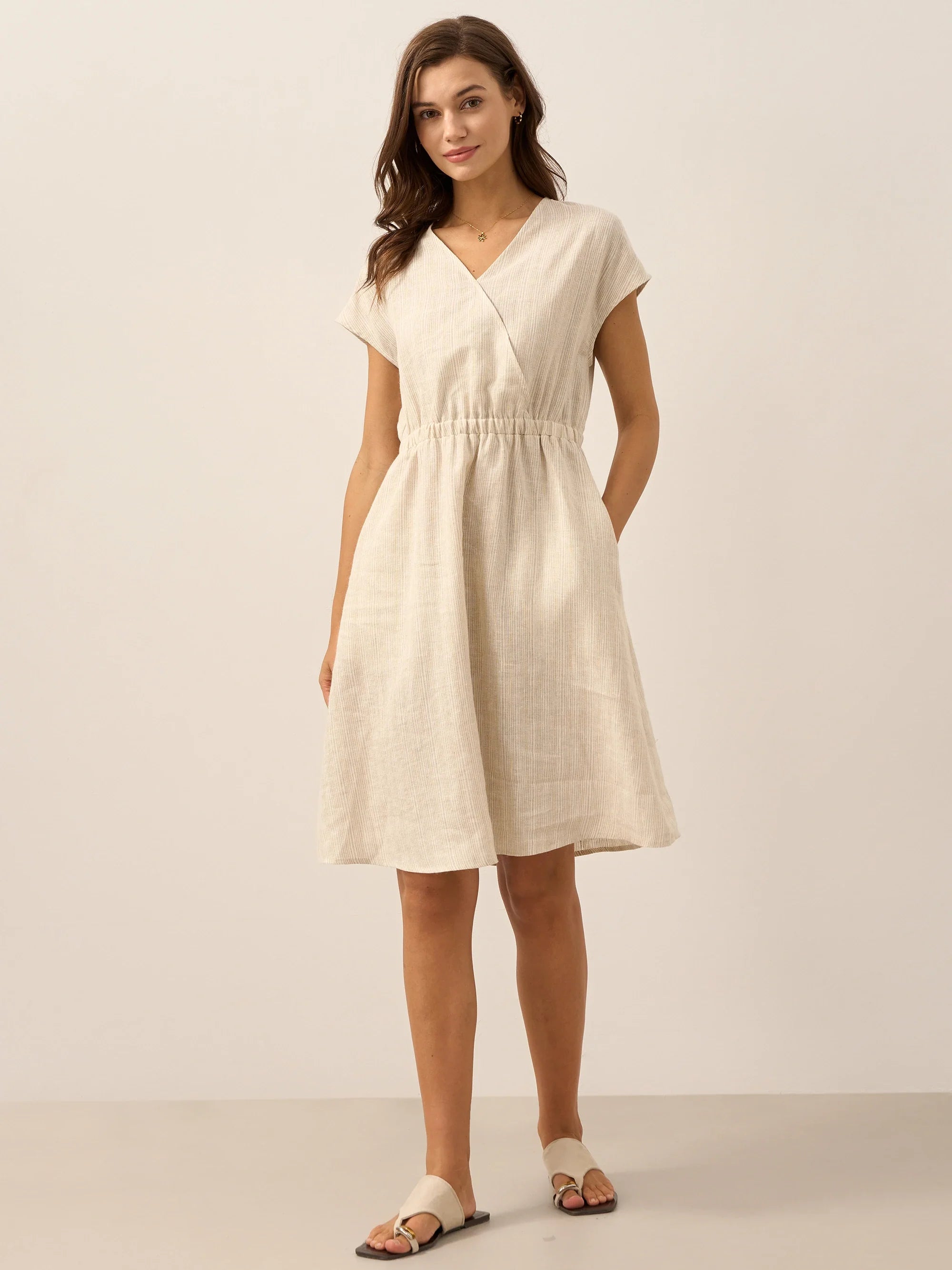 LINTICO 100% Linen Striped Elastic-Waist Midi Dress ARIA — comparison shot
