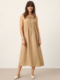 LINTICO 100% Linen Sleeveless Tie-Neck Pintucked Maxi Dress MILLICENT — main product shot