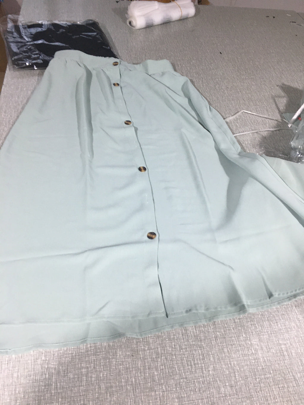 Spring Summer Single Breasted Elastic Waist Mid Waist Classic Skirt