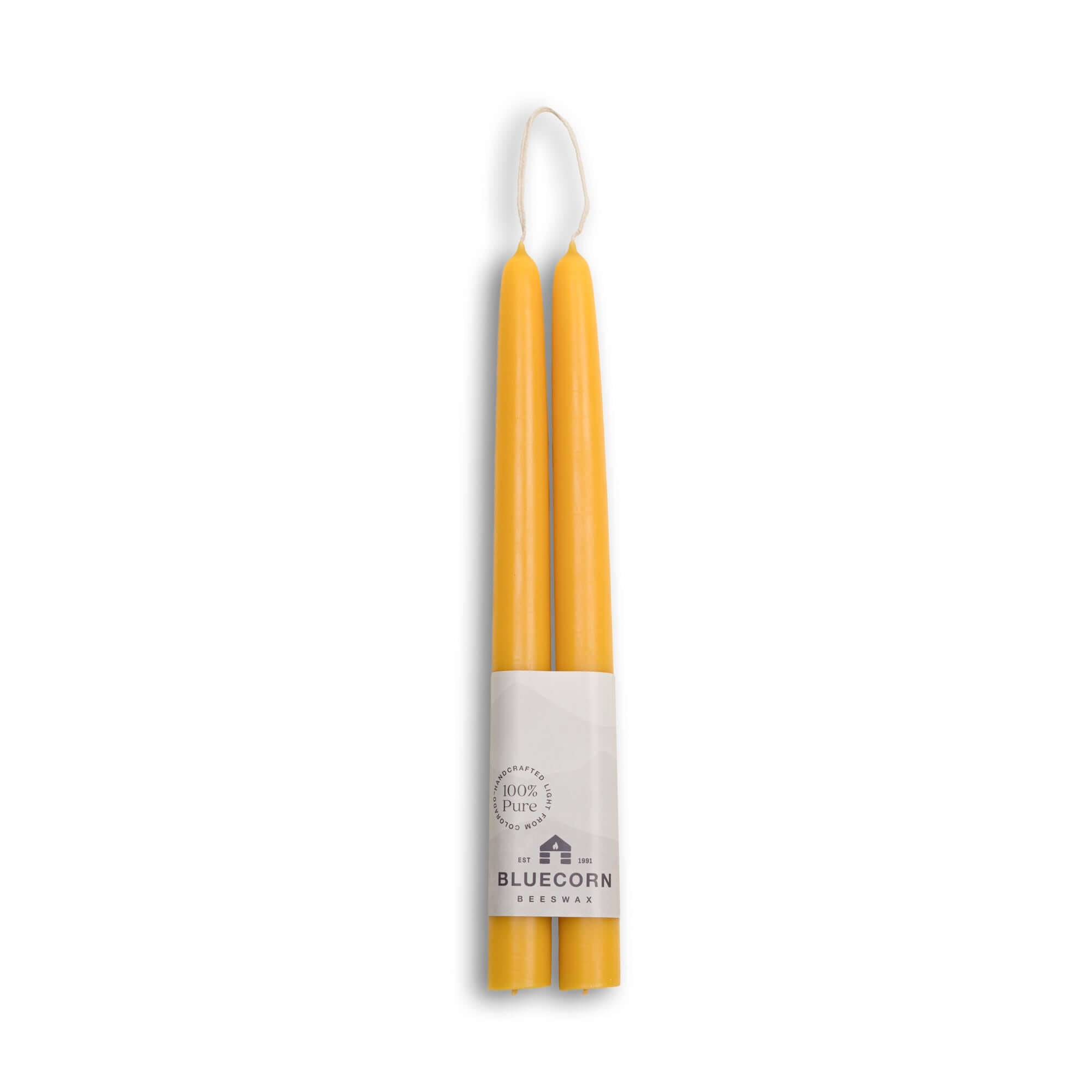 Bluecorn Candles Beeswax Taper Candles - Hand-Dipped - 1 Pair — detail close-up