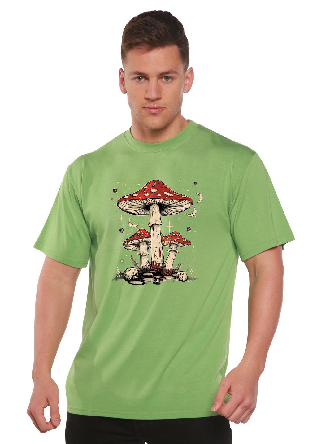 Spun Bamboo Boho Retro Hippie Mushrooms Natural Unisex Bamboo/Cotton Graphic T-Shirt — packaging