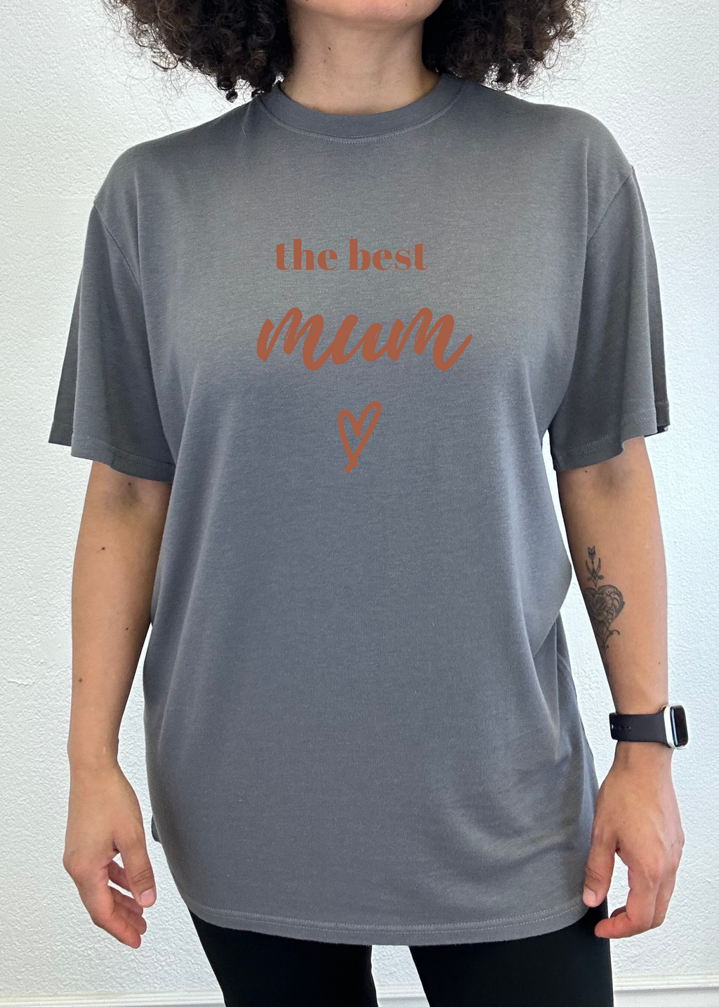Spun Bamboo The Best Mum Unisex Bamboo Viscose/Organic Cotton Short Sleeve Graphic T-Shirt — detail close-up