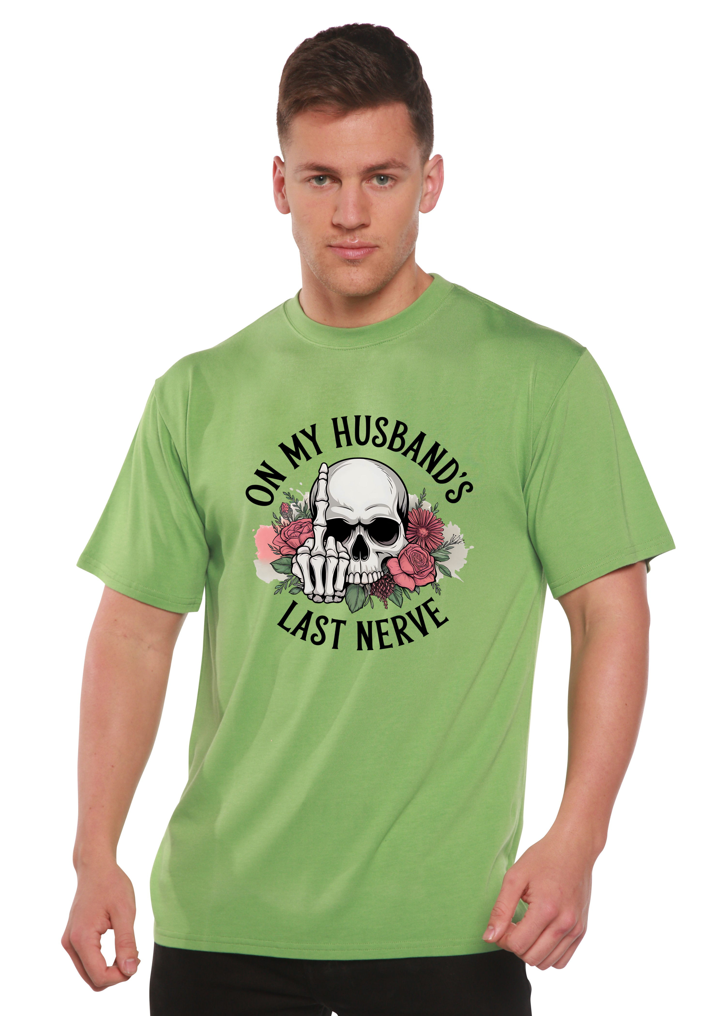 Spun Bamboo On My Husbands Last Nerve Sublimation Unisex Bamboo/Cotton Graphic T-Shirt — in-use photo