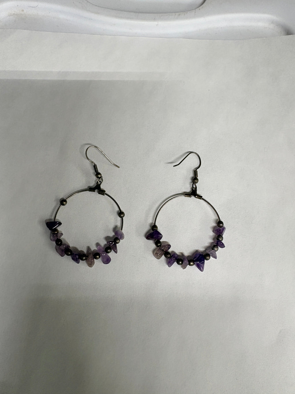 Just Neat Stuff Amethyst hoop drops — alternative angle