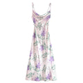 Summer Printed Satin Strap Dress Lace up Backless Sexy Dress