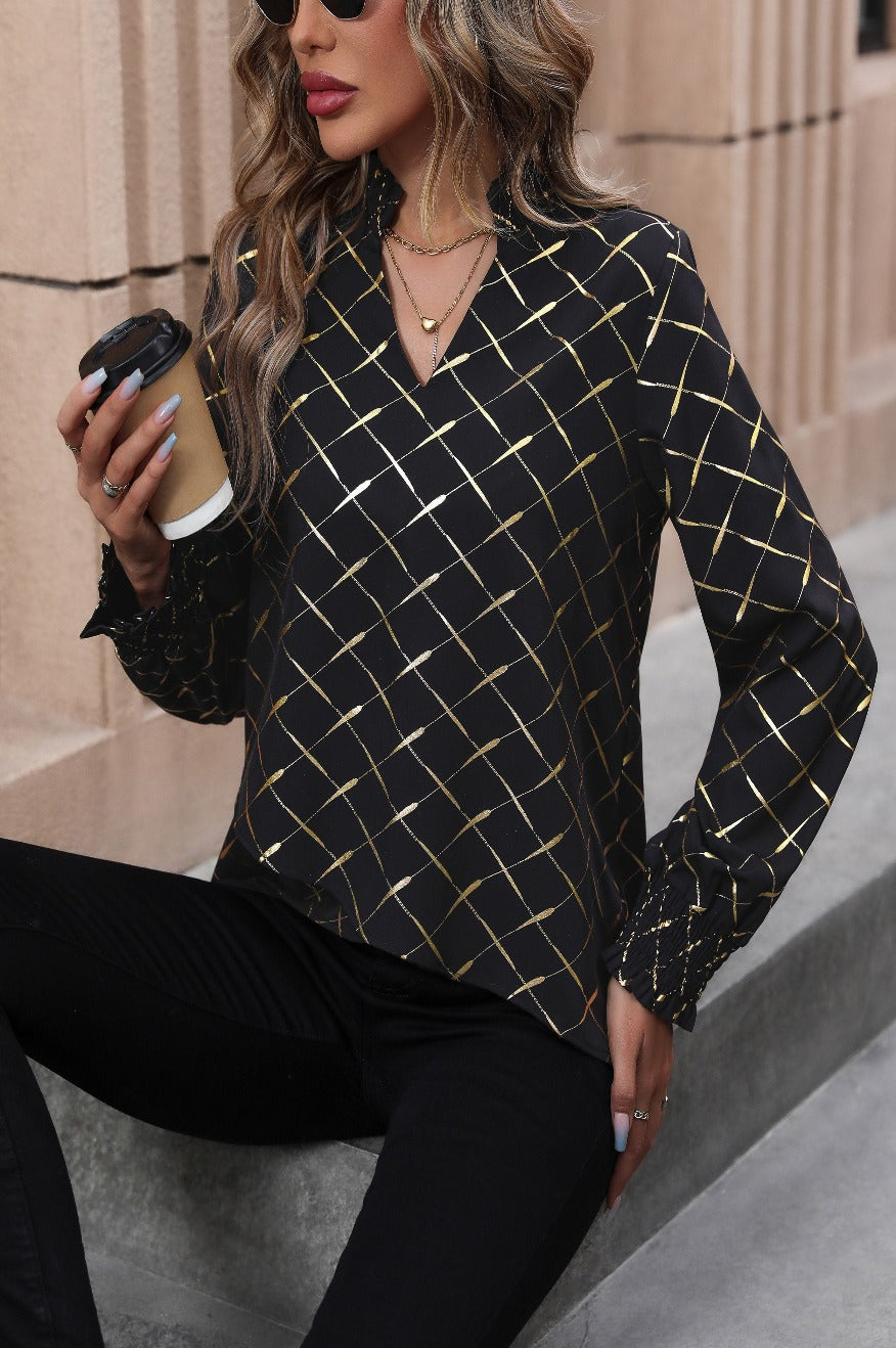 Pretty Little Patriot Pretty Little Patriot Gold Shimmer Long Sleeve Blouse — main product shot
