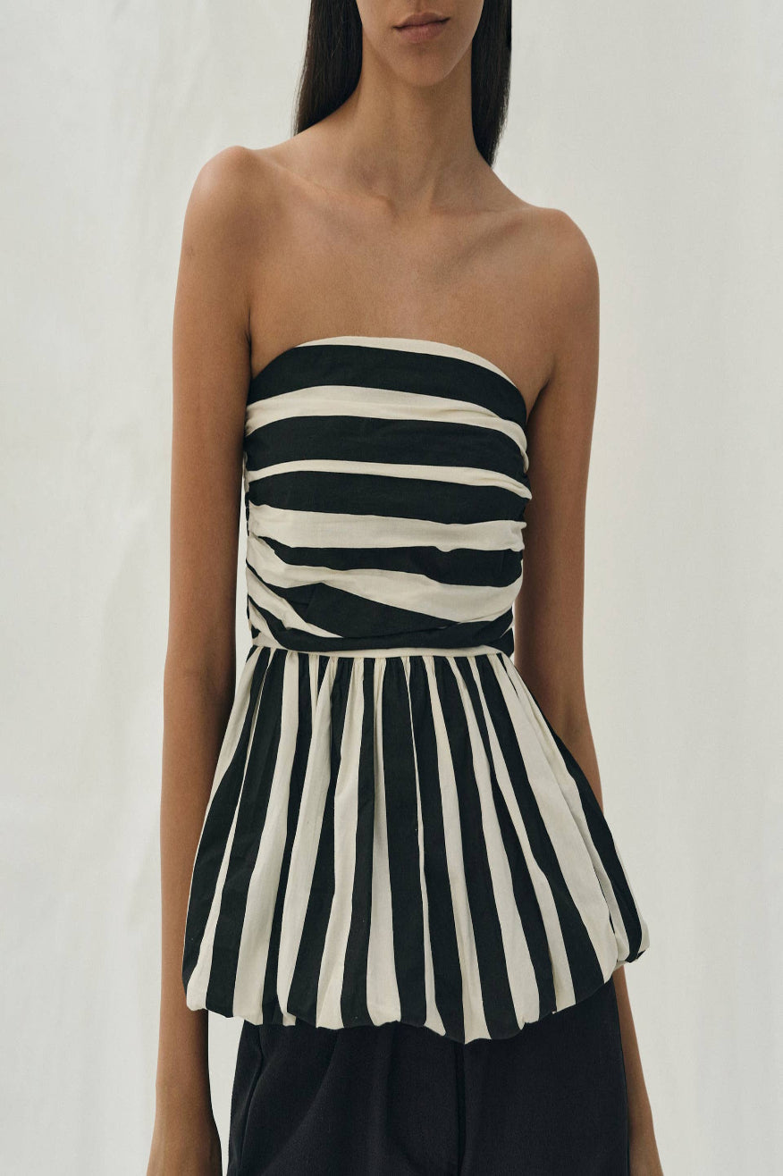 Pretty Little Patriot Pretty Little Patriot Black & White Striped Bubble Tube Top — main product shot