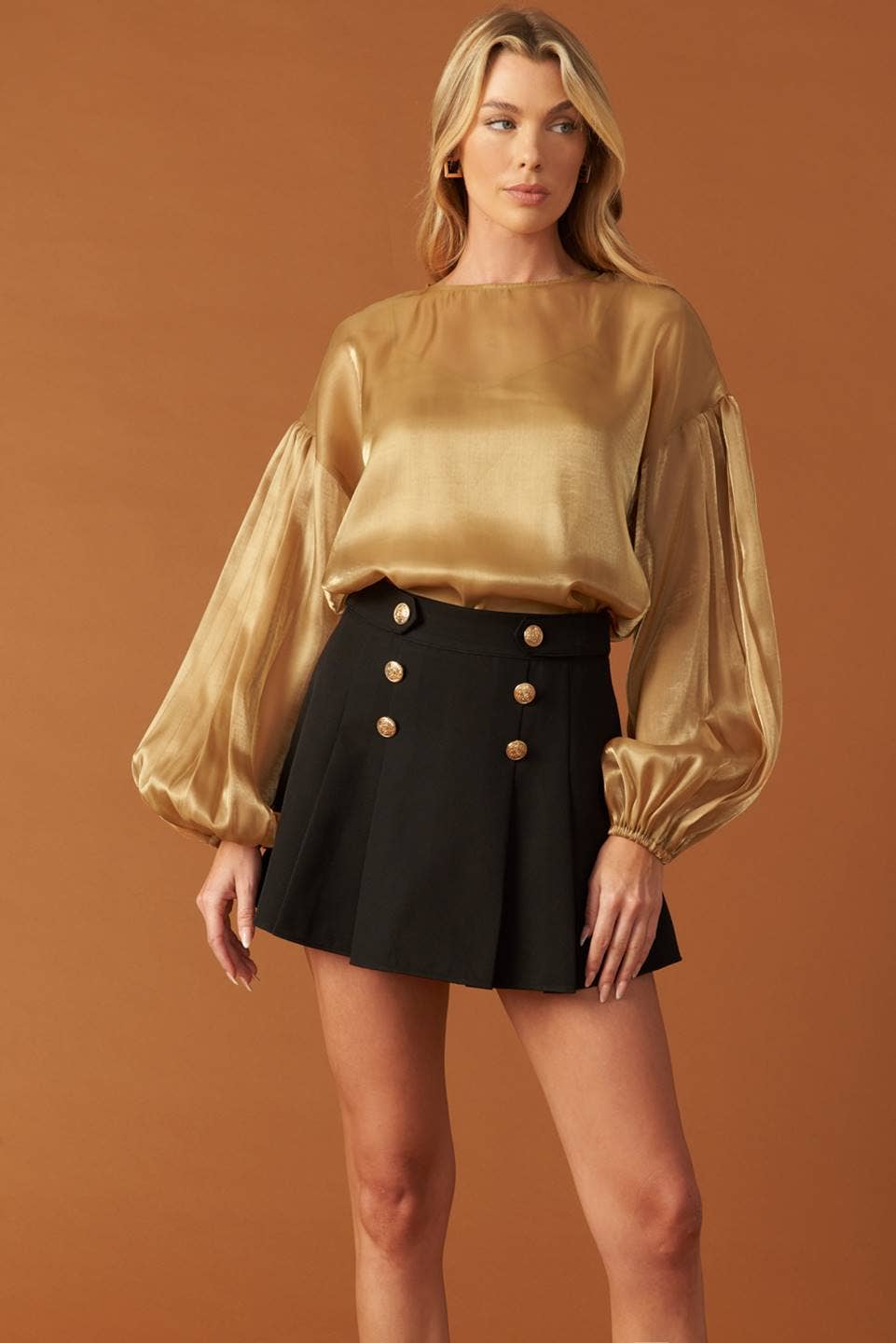 KADOU BOUTIQUE Drop Shoulder Bronze Blouse — detail close-up