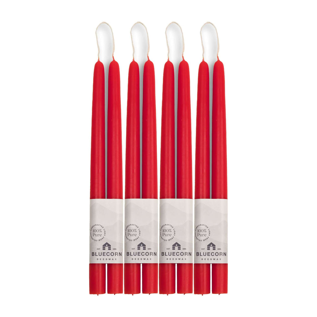 Bluecorn Candles Hand-Dipped Beeswax Taper Candles - Bulk 4-Pair Bundle — product on model