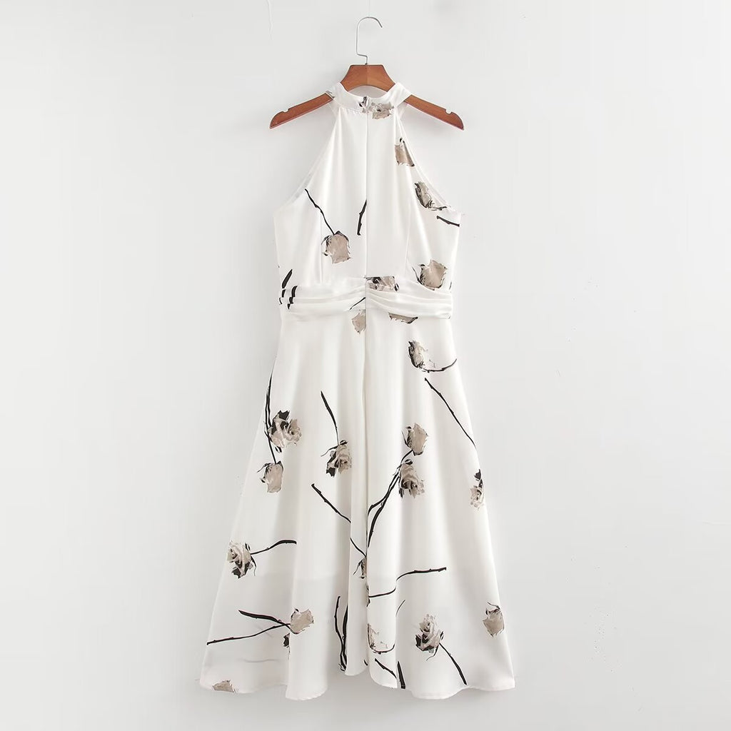 Summer Women Clothing Printing Dress Women Neck Hanging Dress