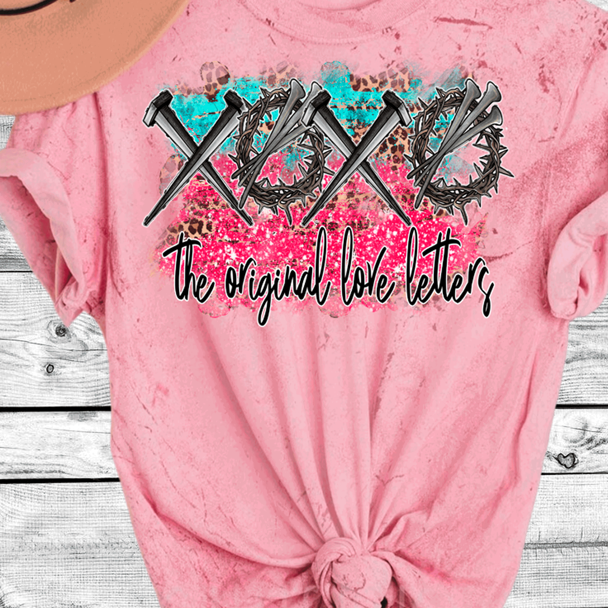 A Blessed Texas Mess Boutique Comfort Color Colorblast Tie Dye The Original Love Letters XOXO Easter Nails… — lifestyle worn / used context