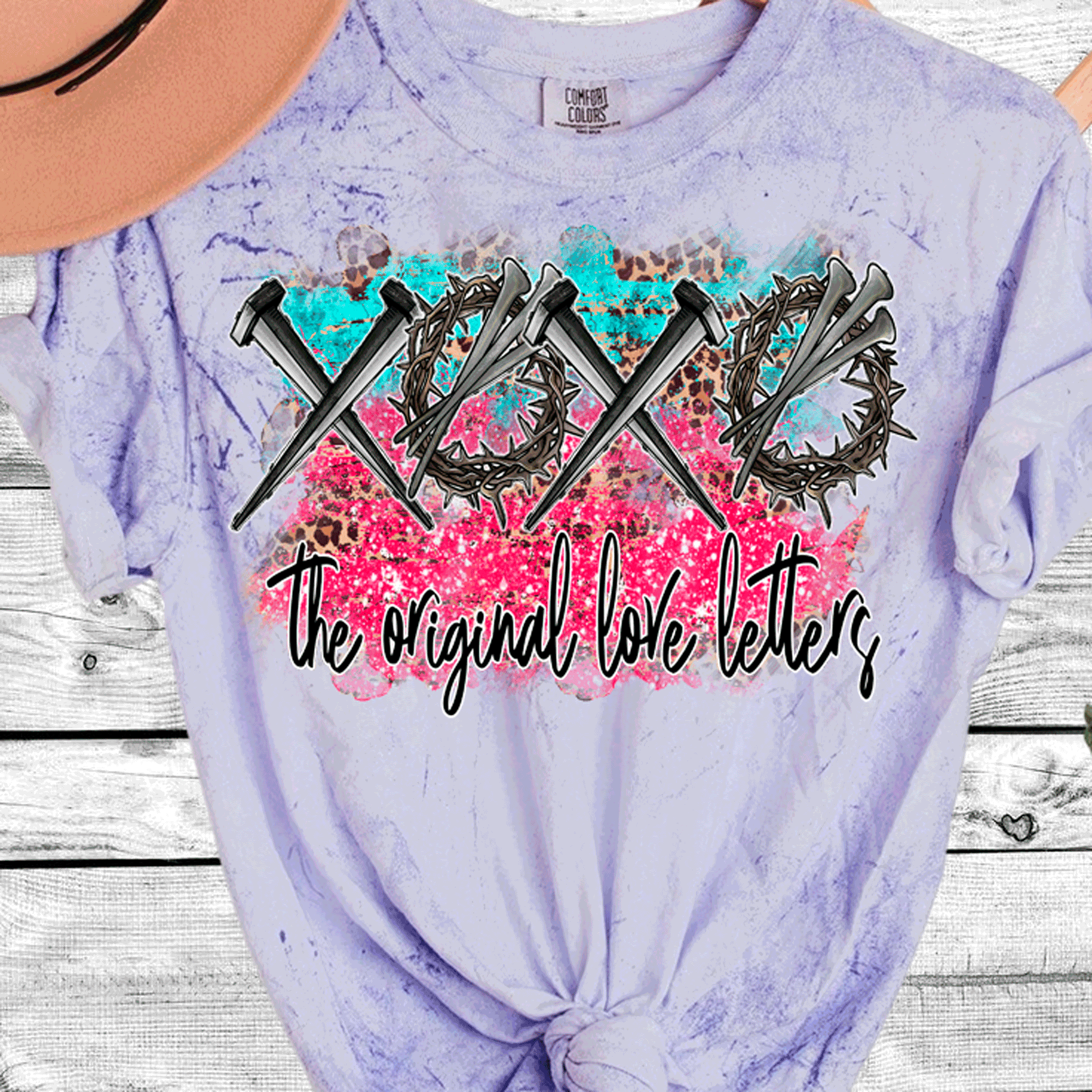 A Blessed Texas Mess Boutique Comfort Color Colorblast Tie Dye The Original Love Letters XOXO Easter Nails… — graphic shirts category context