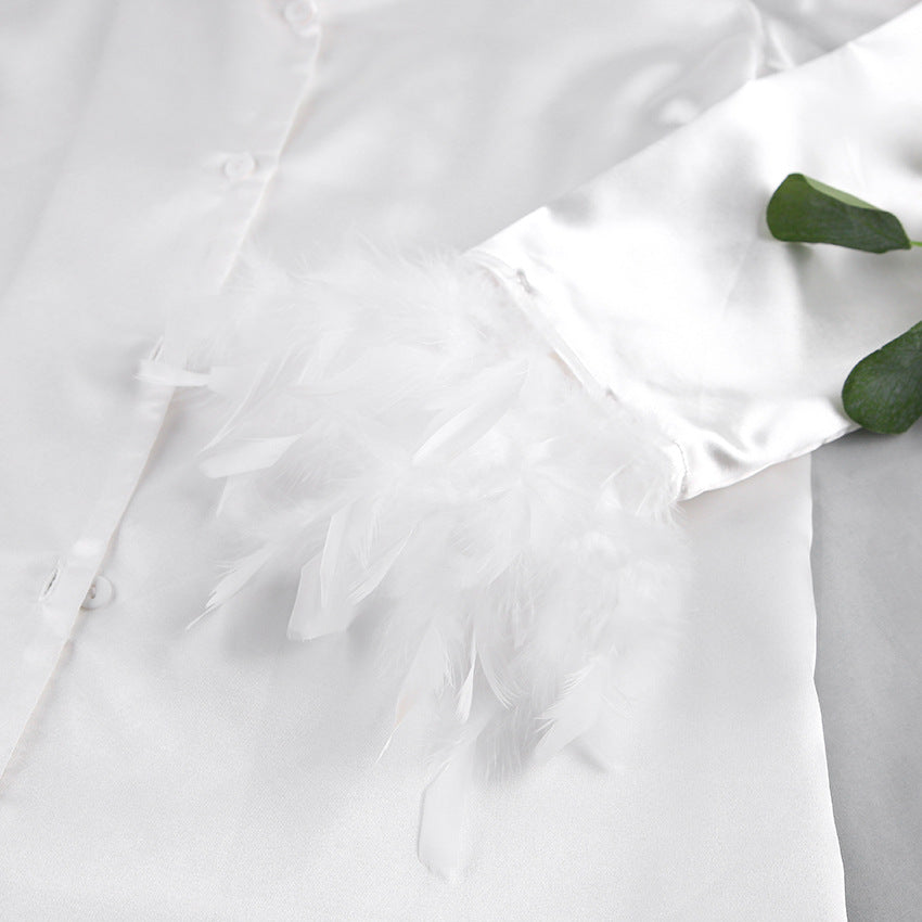 Pretty Little Patriot Pretty Little Patriot Heavenly Feathered Silk Pajamas in color options — detail shot 9