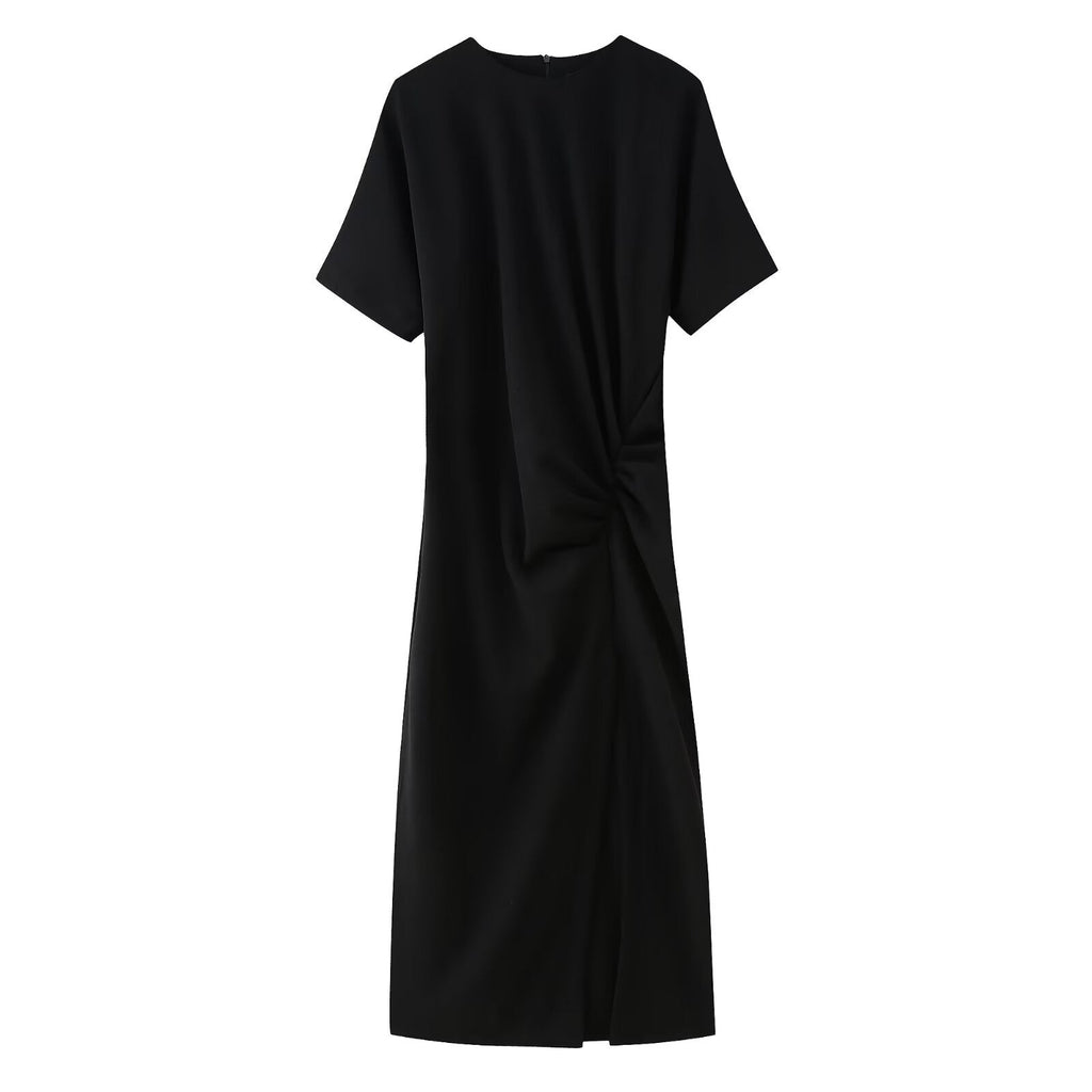 Spring Women Elegant Pleated Midi Dress