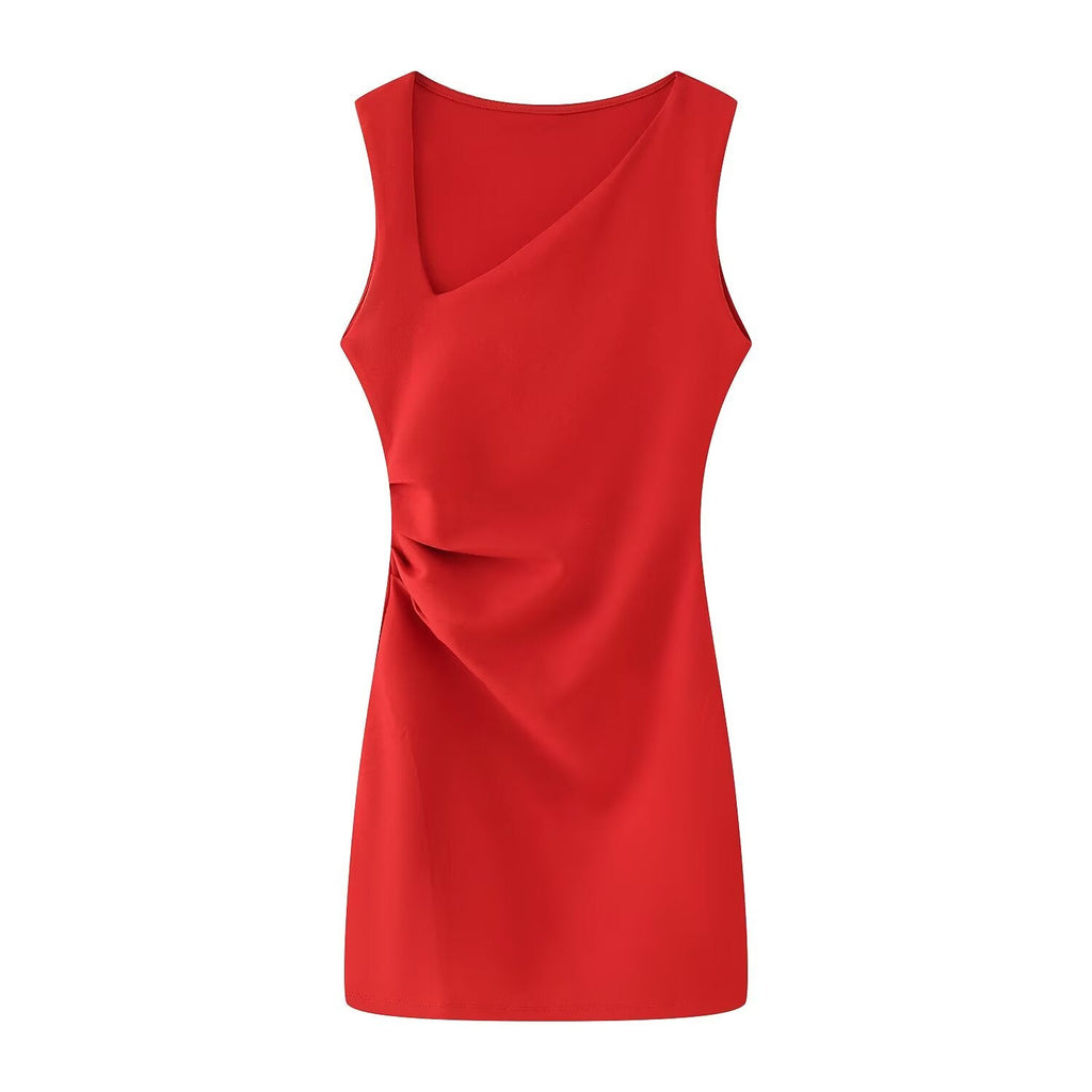 Women Clothing Spring Summer Casual Pleated Decoration Short Dress