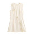Spring Women Clothing Minimalist Bowknot Lace up Crew Neck Dress