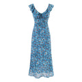 Women Clothing Summer Holiday Blue Printed Ruffled Waist Dress