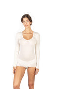 tittimitti EGi Luxury Wool Silk Long Sleeve Top with Satin Trim. Proudly Made in Italy (1437) — in-use photo