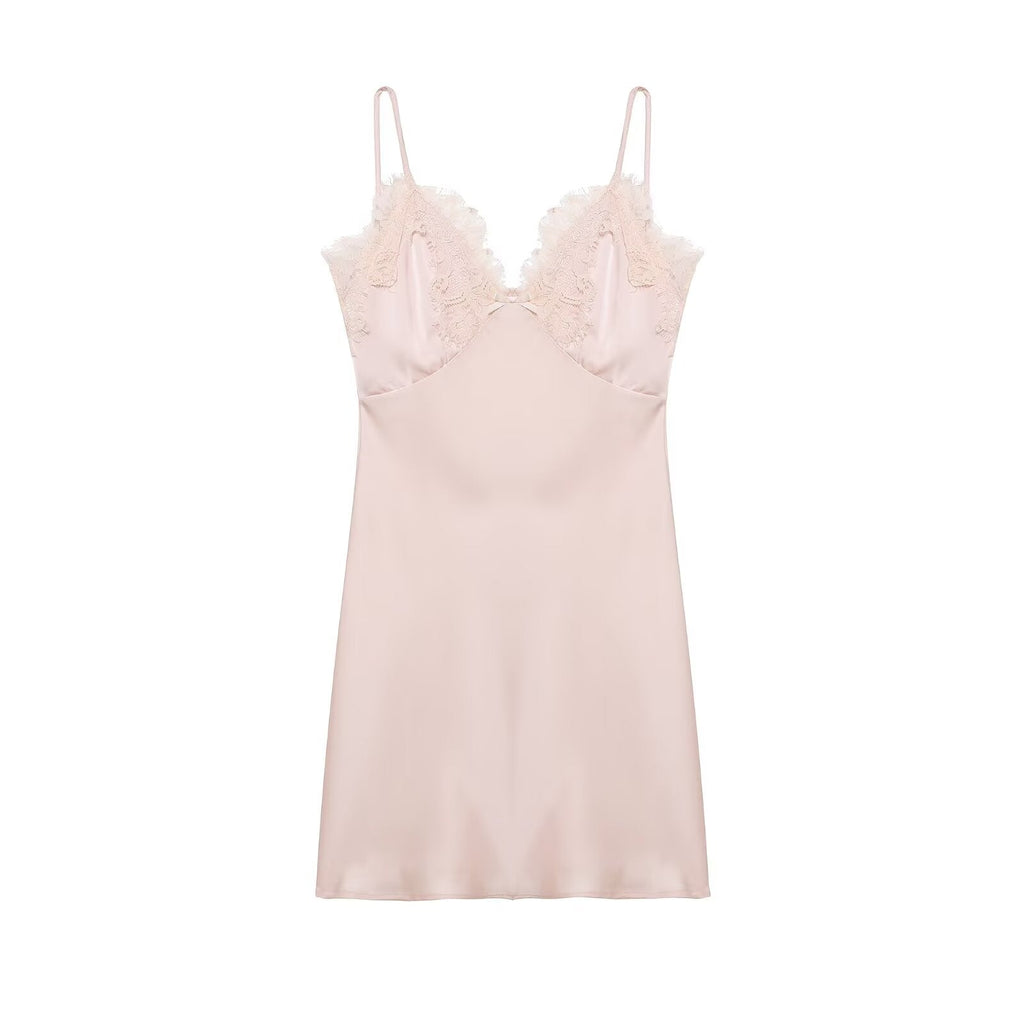Bella Mia Early Spring Women Clothing Elegant Fashionable Slimming Silk Satin Lace Stitching Cami Dress — lifestyle context