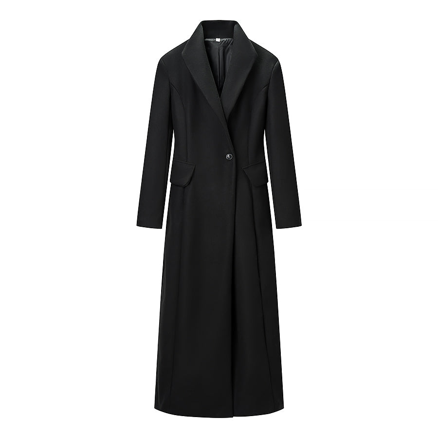 Bella Mia Women Solid Color Slim One Button Long Long Sleeve Collared Coat — detail and construction