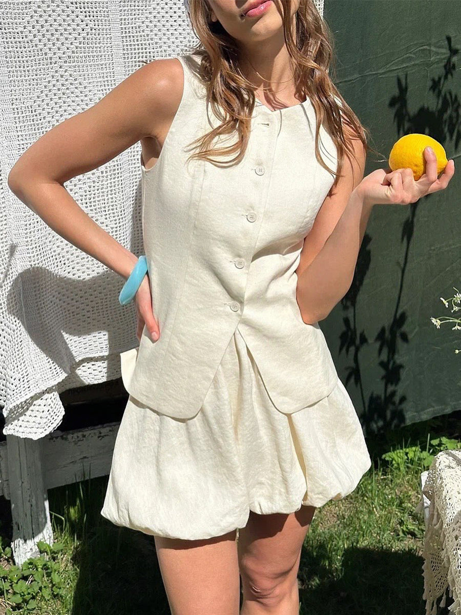 Vest Skirt Summer Sweet Vest Bud Skirt Two Piece Sets