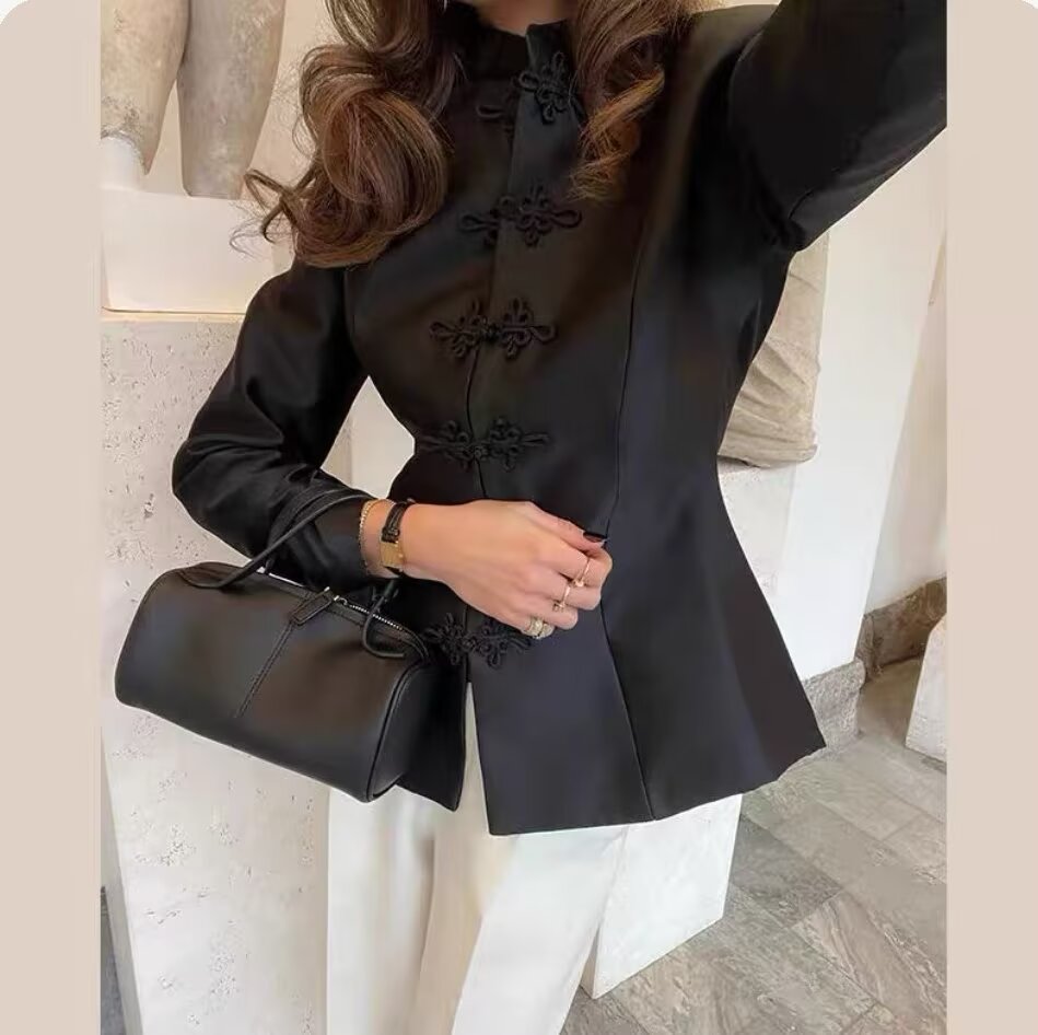 Bella Mia Spring Summer Chinese Coat Black Buckle Chinese Knot Waist Jacket — main product shot