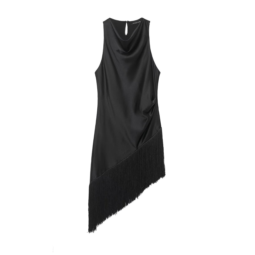 Bella Mia Women Clothing Summer All Matching Sleeveless Irregular Asymmetric Tassel Top — detail and construction