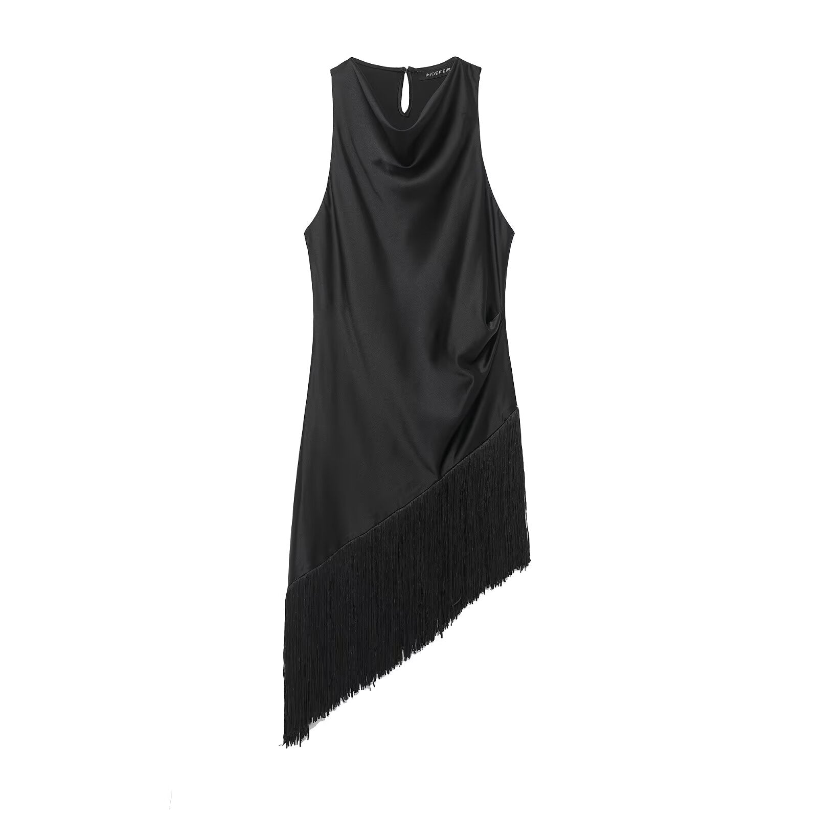 Bella Mia Women Clothing Summer All Matching Sleeveless Irregular Asymmetric Tassel Top — branding close-up