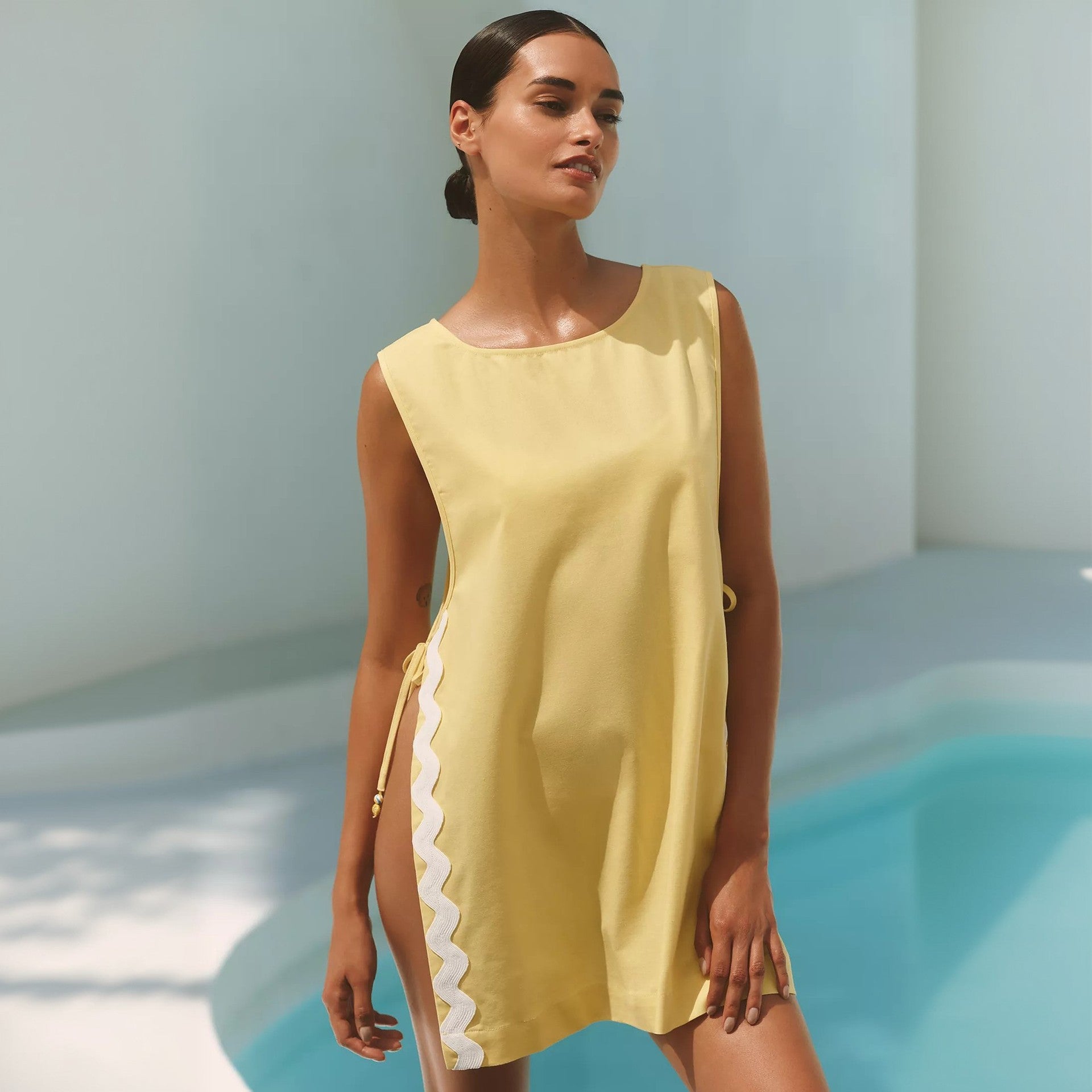 Bella Mia Solid Color Sexy Slit Sleeveless Beach Cover up Bikini Swimsuit Beach Shirt Women Short — main product shot