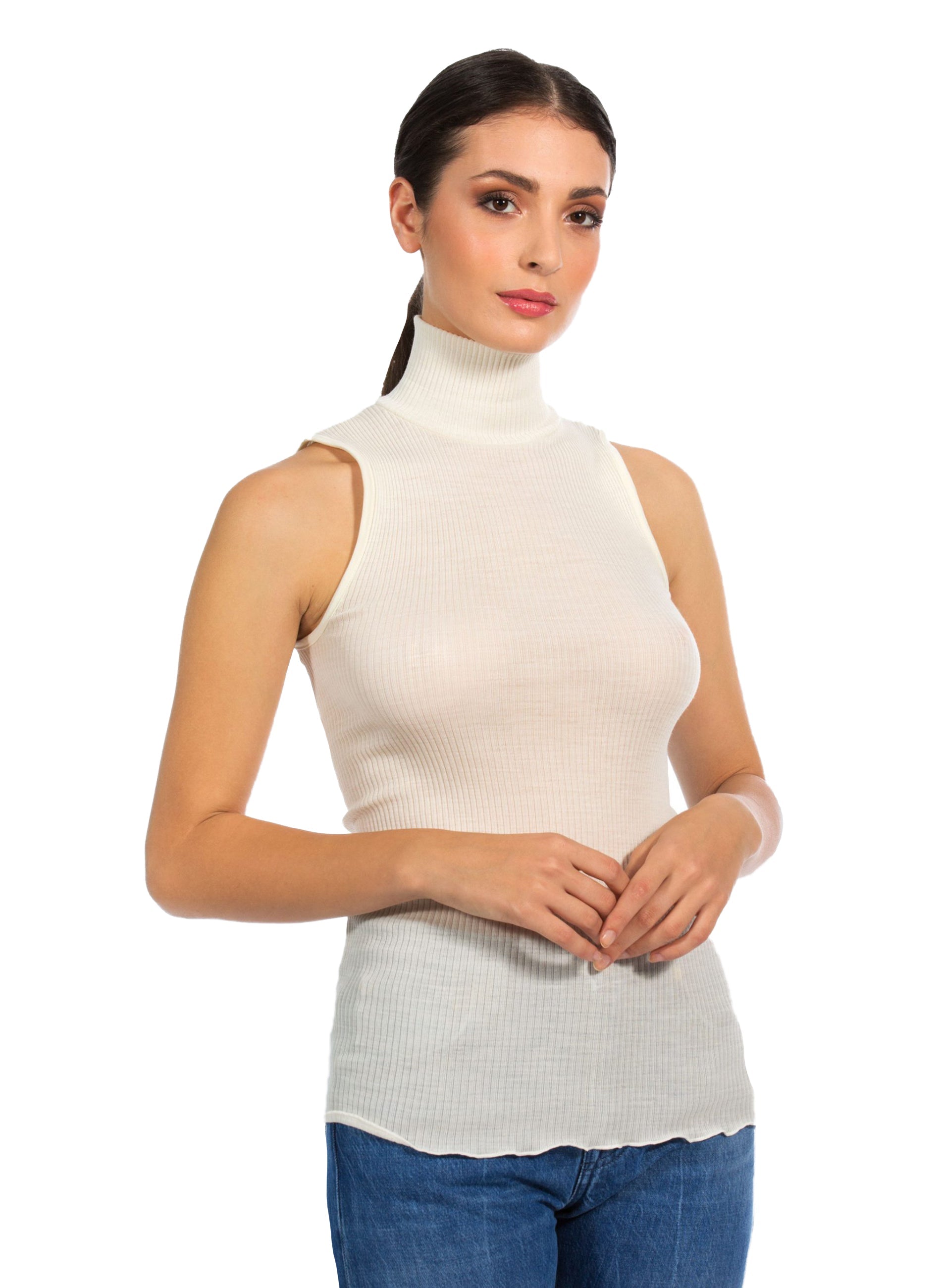 tittimitti EGi Luxury Wool Silk Turtleneck Sleeveless Top. Proudly Made in Italy (1484) — in-use photo