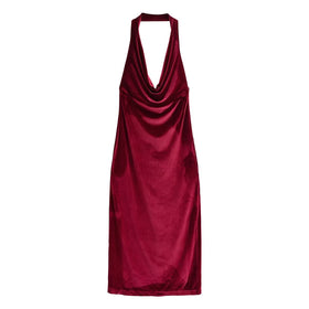 Women Clothing Summer French Design Backless Wine Red Dress