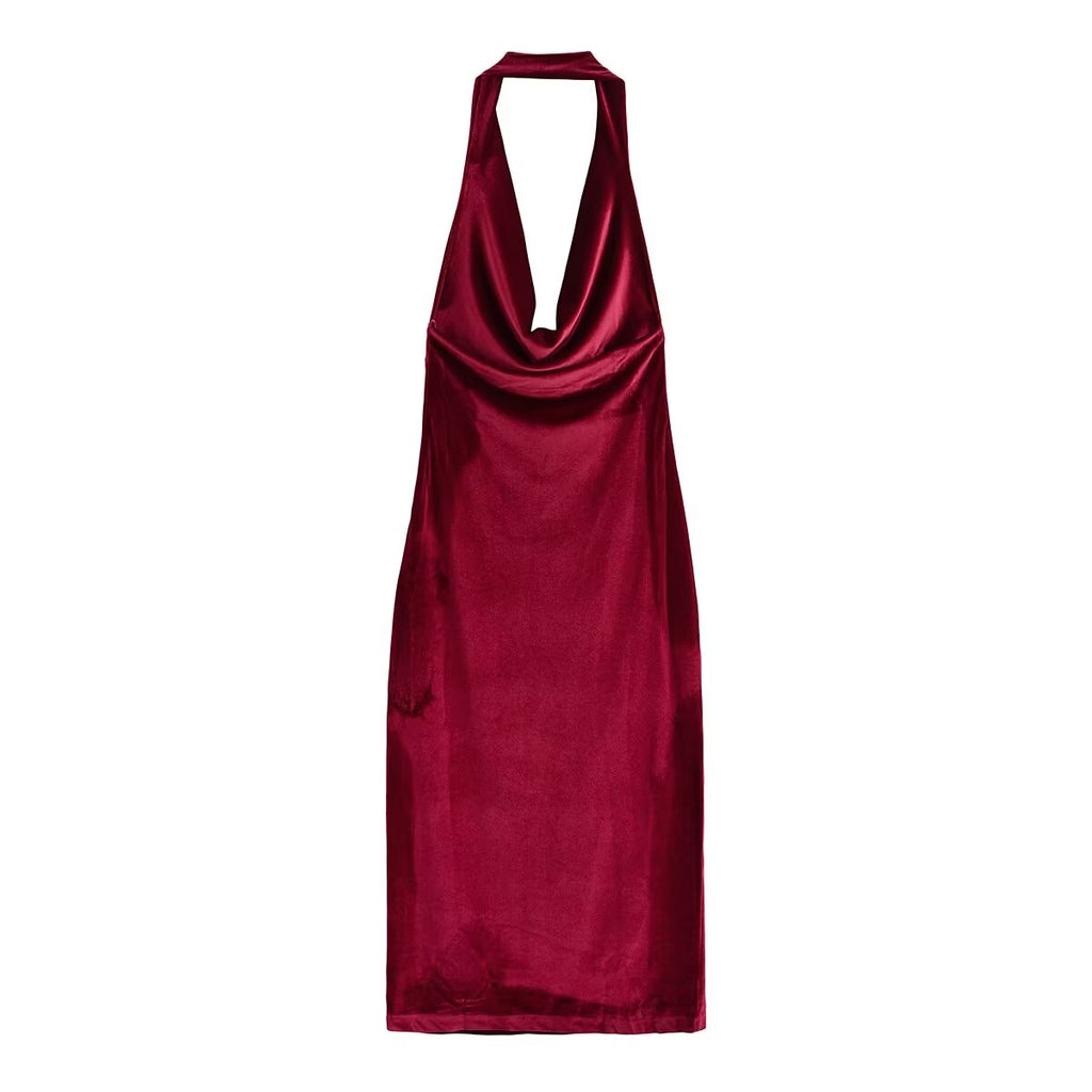 Women Clothing Summer French Design Backless Wine Red Dress