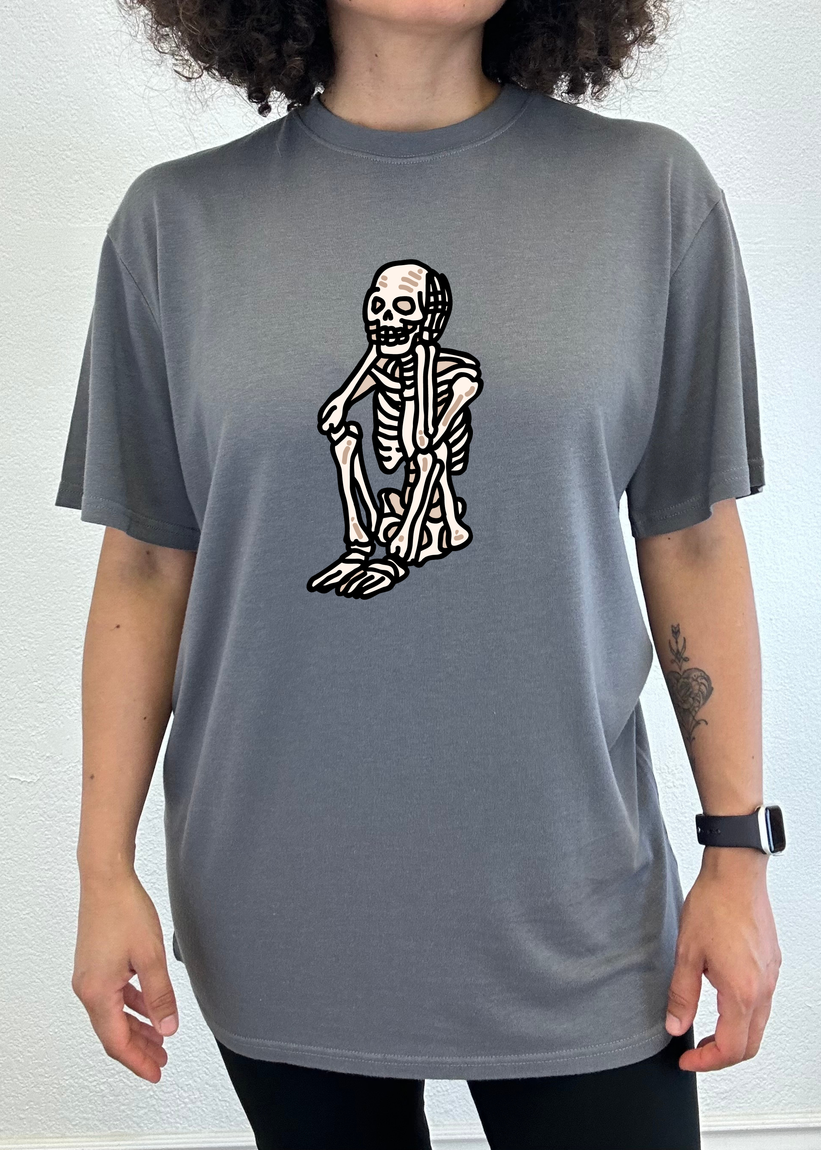 Spun Bamboo Sad Skeleton Halloween Unisex Bamboo Viscose/Organic Cotton Short Sleeve Graphic T-Shirt — main product shot