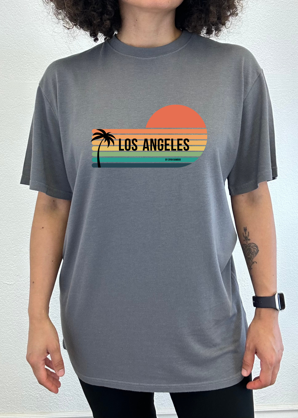 Spun Bamboo Los Angeles Spun Bamboo Unisex Bamboo Viscose/Organic Cotton Short Sleeve Graphic T-Shirt — product on model