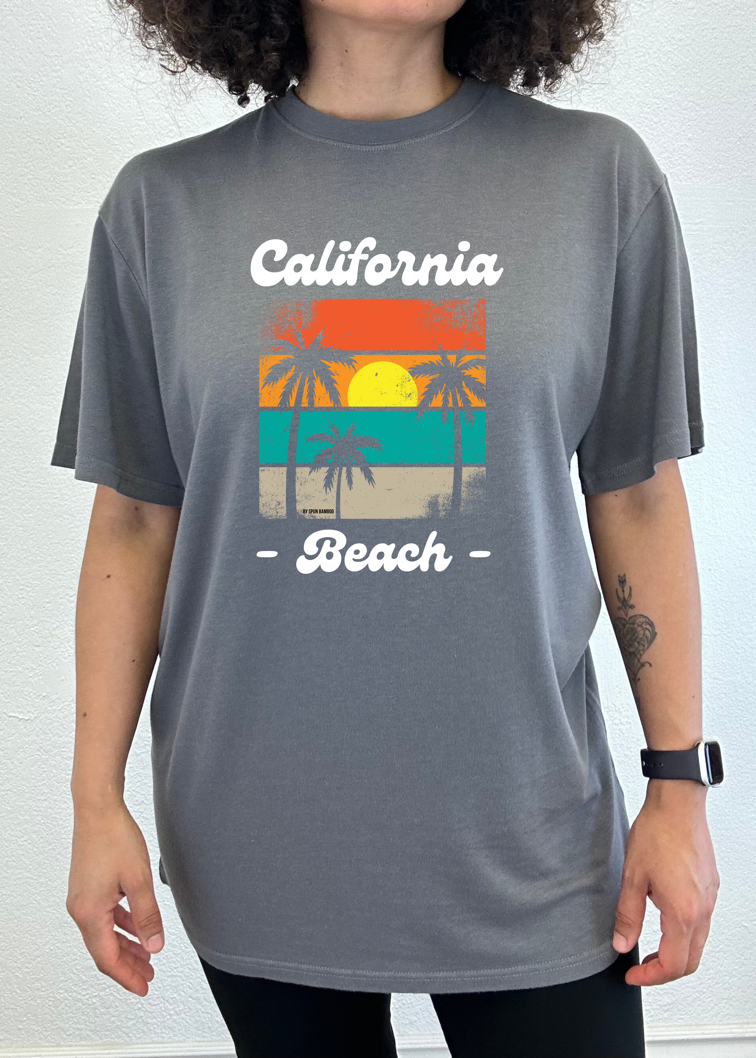Spun Bamboo California Beach Unisex Bamboo Viscose/Organic Cotton Short Sleeve Graphic T-Shirt — product on model