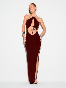 Summer Halter Off the Shoulder Cropped Backless Slim Fit High Slit Solid Color Sexy Evening Dress Cocktail Dress