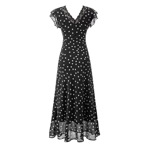 Summer Atmosphere Lace Stitching Vacation Floral Dress Flying Sleeves Slim Dress