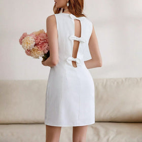 Woman Elegant Back Bow Tie Style Pastel Dress