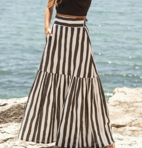Summer Skirt Striped Printed High Waist Swing Holiday Skirt Women