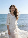 Women Summer Vacation Short Sleeved Knitted Top