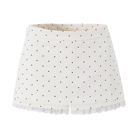 Sexy Lace Stitching Polka Dot Skirt Women Summer Anti Exposure Slimming False Two Piece Sheath Short Skirt