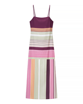 Women Clothing Summer Retro Contrast Color Backless Sexy Stripes Strap Dress