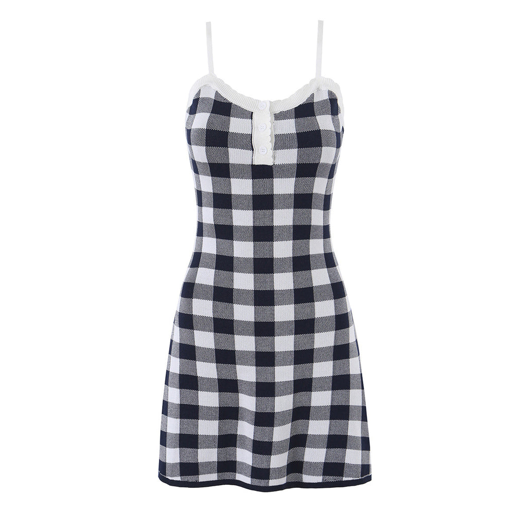 Summer Wind Women Plaid Contrast Color Knitwear Dress