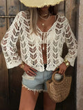 Women Summer Crochet Mesh Sun Protective Tie Front Cardigan Outerwear