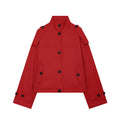 Women Clothing Simple Loose Single Breasted Casual Long Sleeve Stand Collar Coat