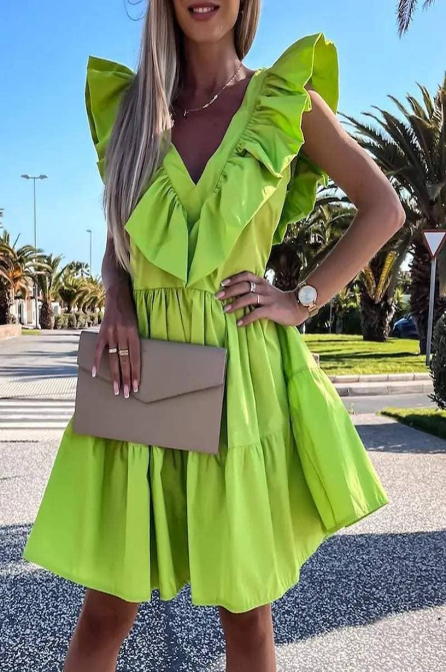 Pretty Little Patriot Pretty Little Patriot Ruffle Hem Green Spring Dress — main product shot