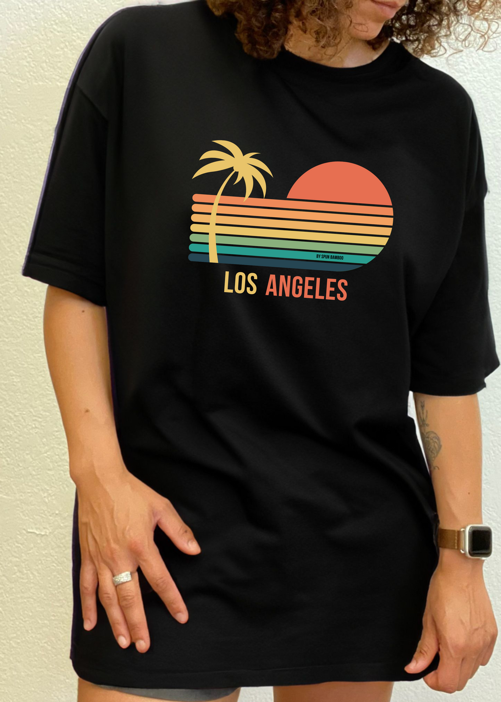 Spun Bamboo Los Angeles Unisex Bamboo Viscose/Organic Cotton Short Sleeve Graphic T-Shirt — in-use photo