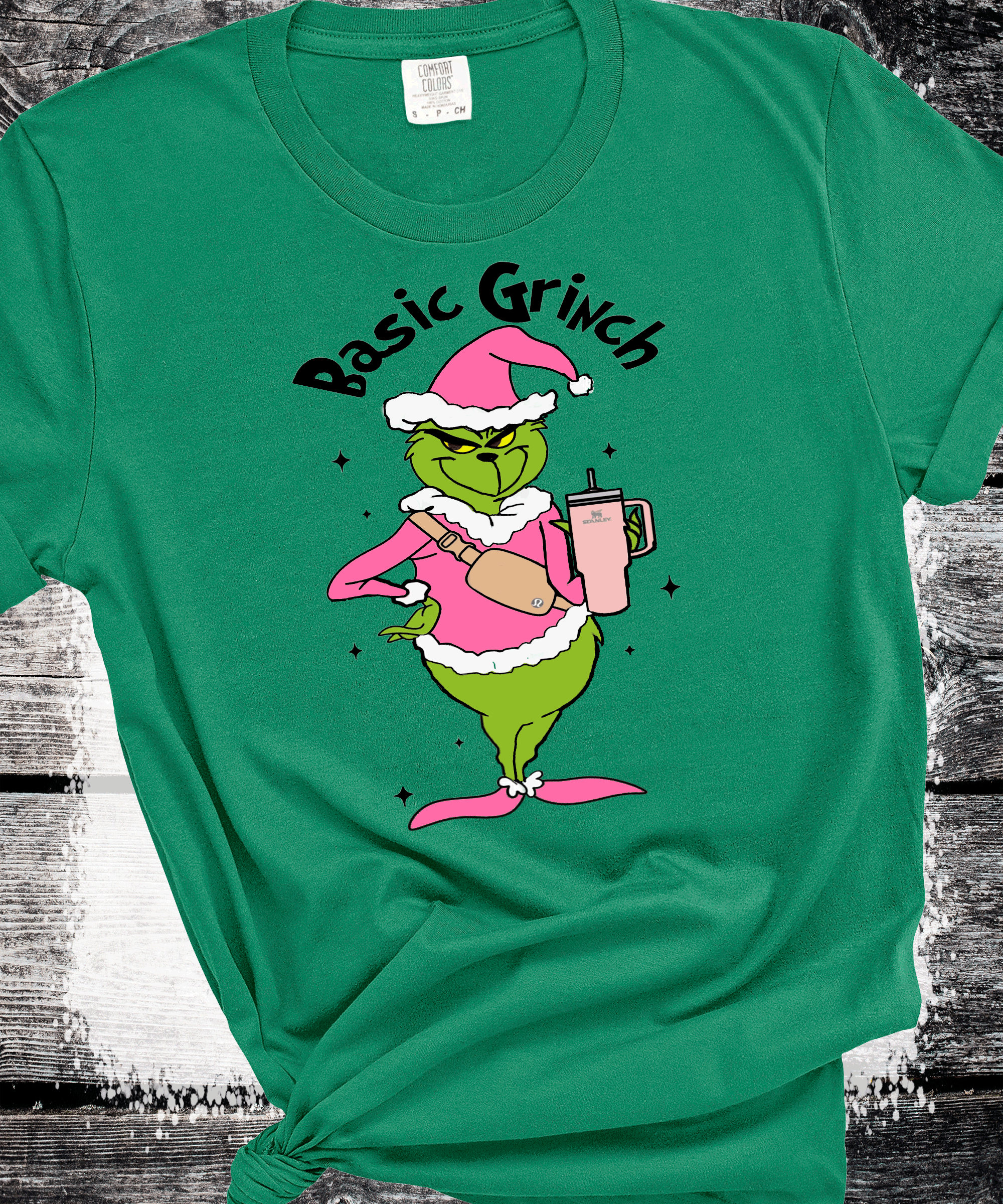 A Blessed Texas Mess Boutique Basic Grinch Scrouge Pink Christmas Classic Christmas Family Movie Shirts… — A Blessed Texas Mess Boutique branding close-up